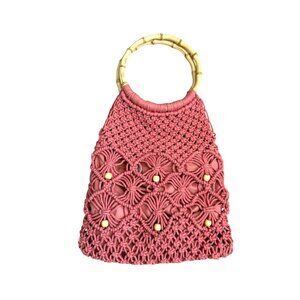 Topshop Women's Tote Bag Sami String Macrame Coral Bamboo Handles Summer Boho